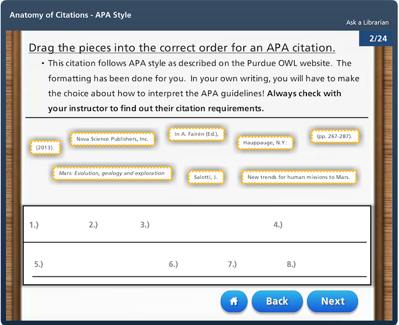 screen shot of anatomy of citations apa style module
