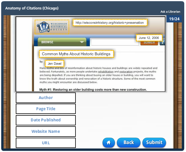 screen shot of anatomy of citations chicago style module