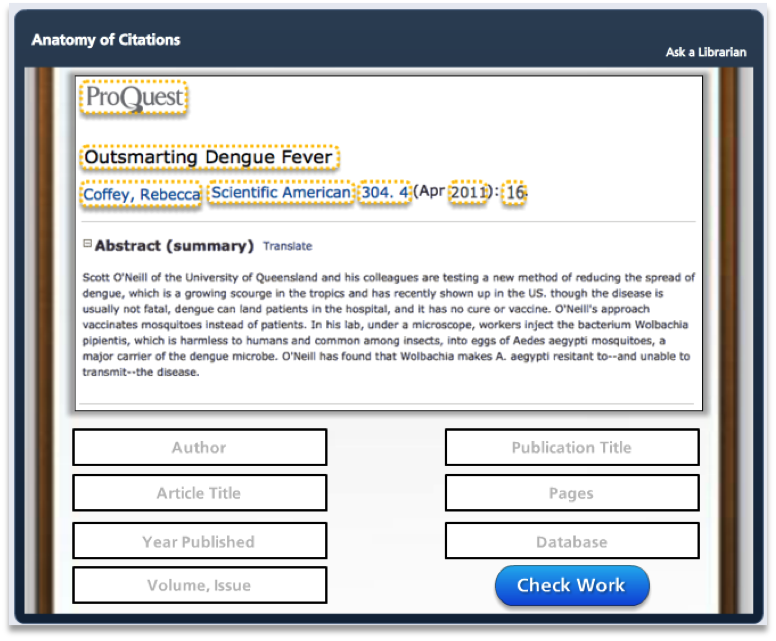 screen shot of anatomy of citations learning object